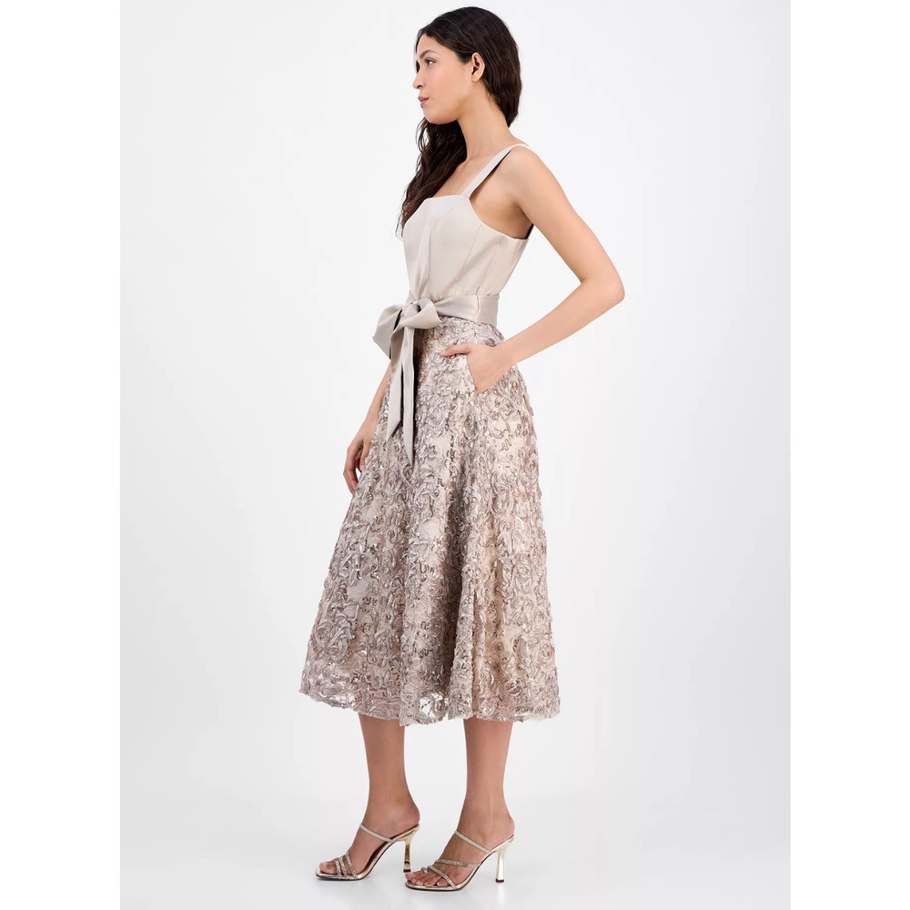 Tahari Asl Women's Satin & Soutache Sequin MIDI Dress - Champagn, MSRP: $269